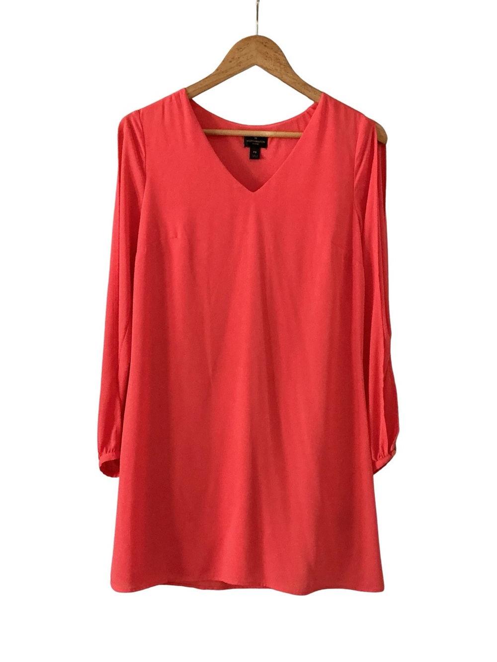 Worthington Coral V-Neck Long Split Sleeve Dress